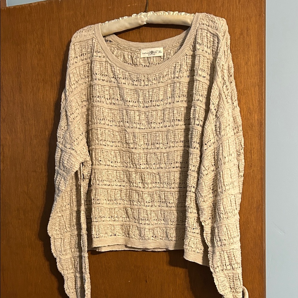 NATURAL LIFE Cream Textured Crew Neck Sweater
